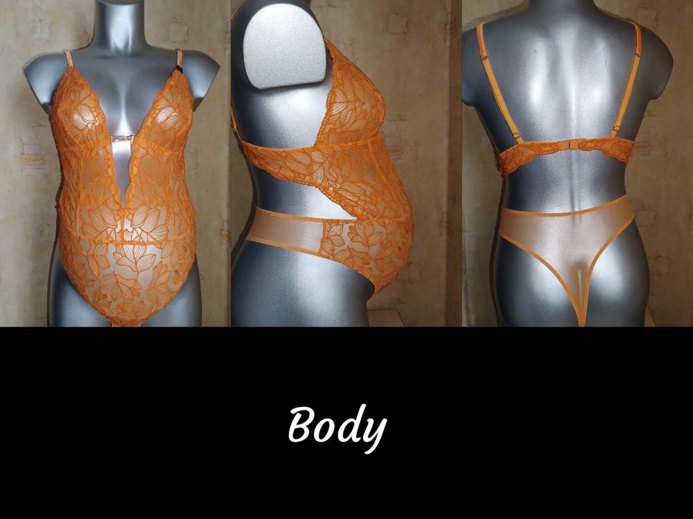 body UNDIZ , taille L : - Coupe high leg - Dentelle fine - Sans coque - Bretelles fines - Bijou à l'entre-sein - Ouverture à l'entrejambe