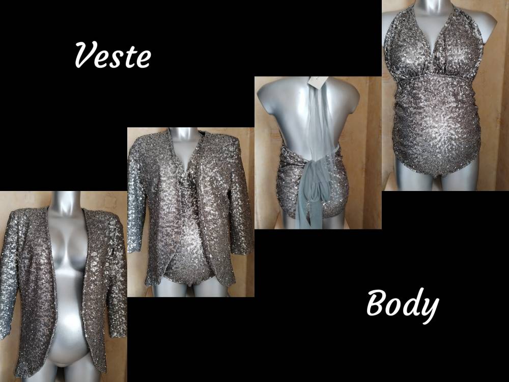 une veste taille M/L et 2 body M et L gris a paillette de chez p'tit style pour la photographie
